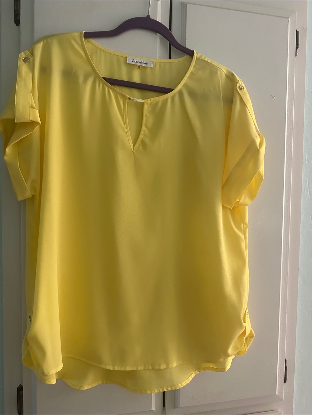 Calvin Klein Bright Yellow Short Sleeve Keyhole Blouse